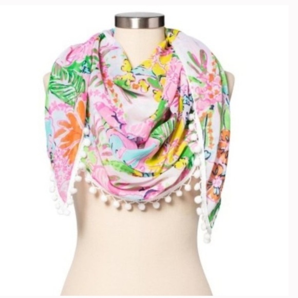 Lilly Pullitzer Target Nosey Posie Scarf With Pom Poms Swim Cover-Up - Picture 8 of 9